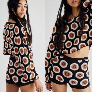 Free People Black and Orange Sunflower Shorts